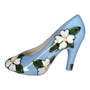 RARE Y2K Robin Sterling Vintage Blue Floral Heel Signed 2003 Hand Painted